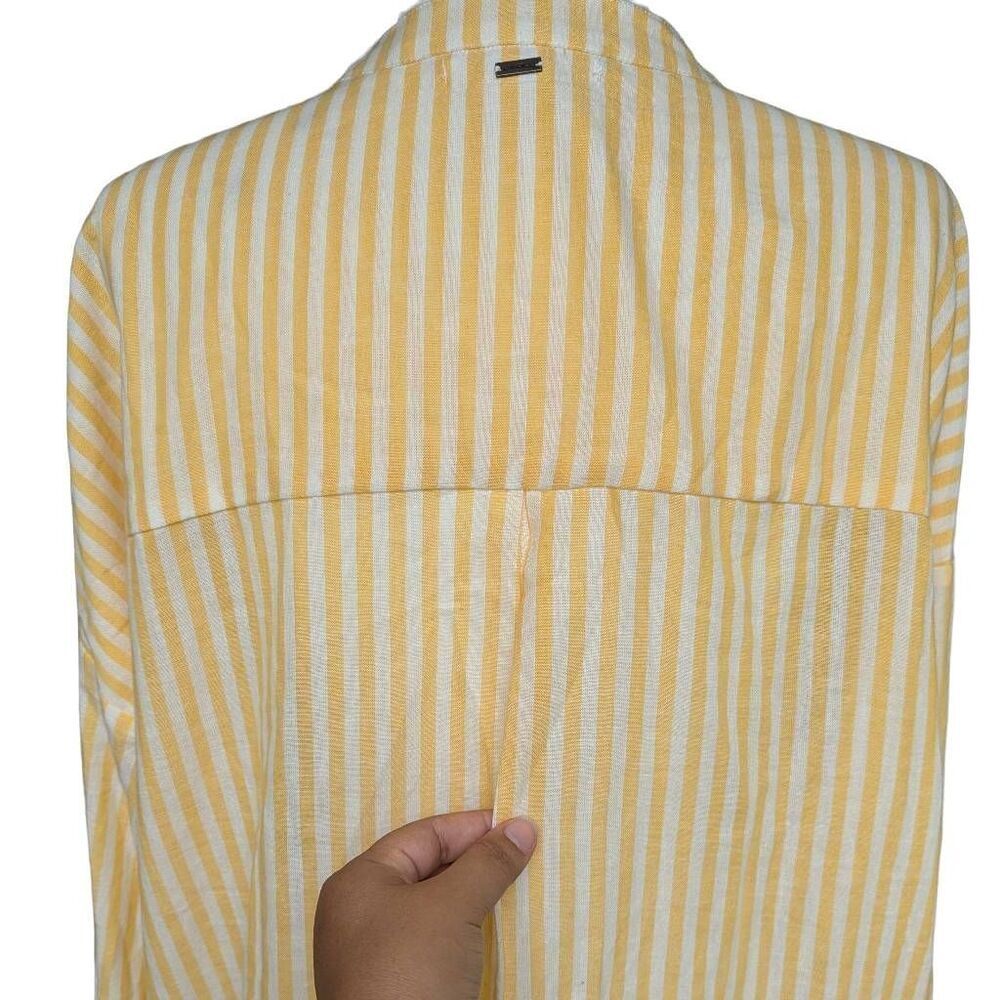 New O'Neill Belizin Yellow White Stripes Cover Up Oversized Size L Round V-neck - Picture 7 of 10
